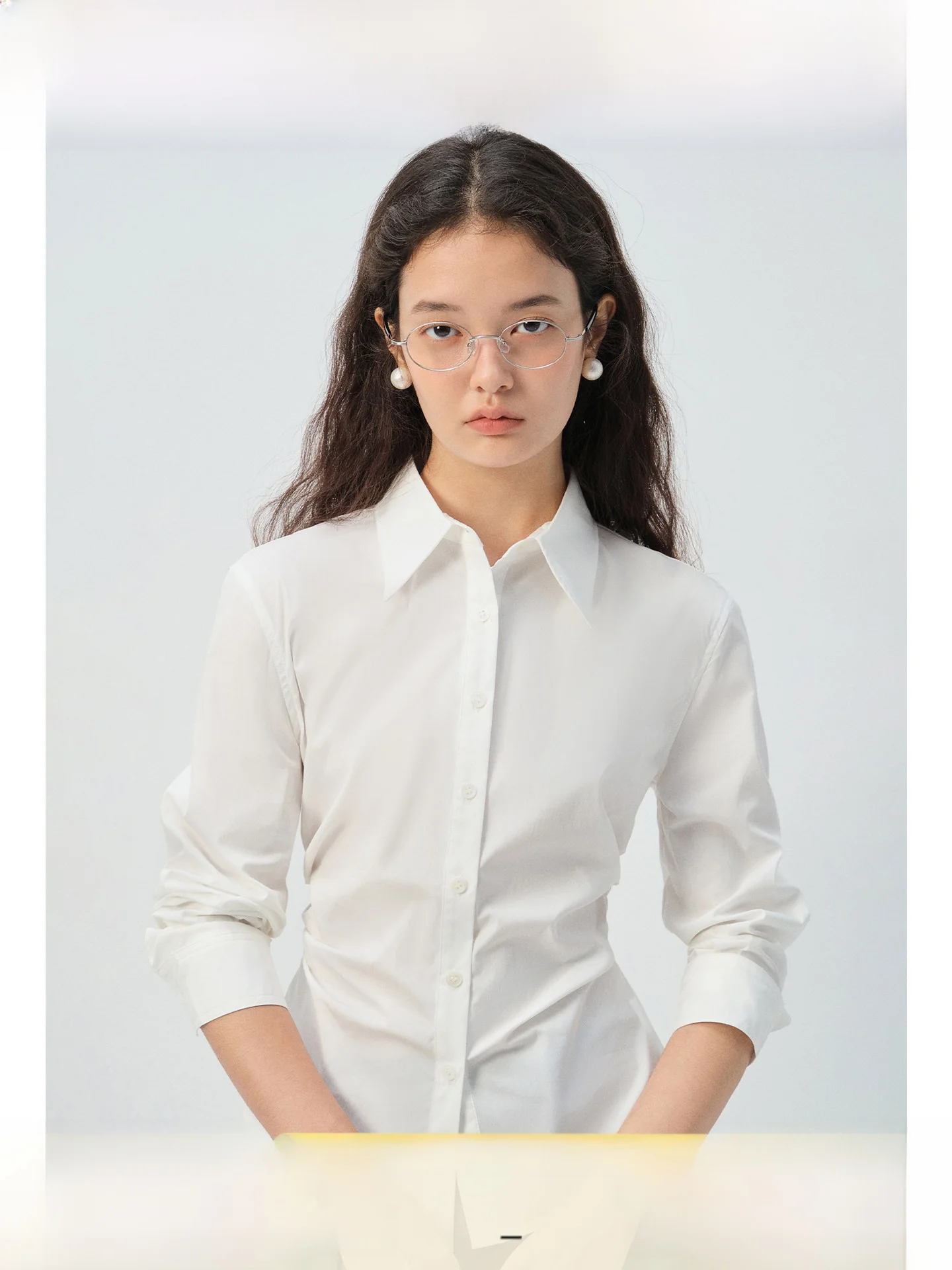 

Elegant plus Size Women's Shirt Stand Collar Slim Fit Long Sleeve Casual Versatile Spring New Style Thinming Micro Fat MM Top