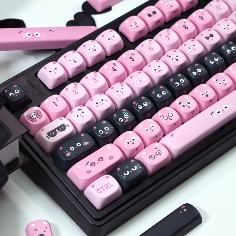 

Sugar Heart Kitten Theme Keycaps Set PBT Sublimation ROA Profile Keycaps for Mechanical Keyboard Custom Cute Pink Keyboard Caps