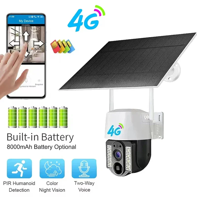 

4G Sim Solar Camera Outdoor Dual Lens PIR Human Detect Wireless Camera Powered Energy Waterproof CCTV Home Security Protection