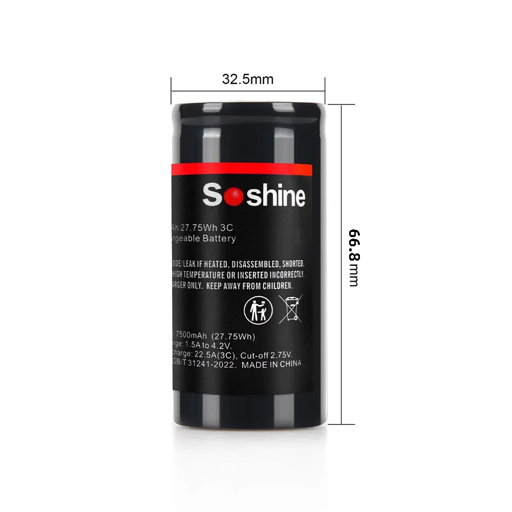 Soshine NCR 32650 7500mAh 3.7v Flat Top Li-ion Rechargeable Battery