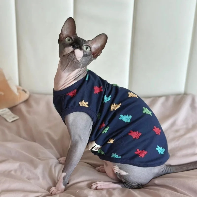 

Одежда с котом Sphnx, футболка с мультяшным принтом, жилет для котят, собак, хлопковое пальто для Devon Rex, весенний жилет с котом без волос, товары для кошек