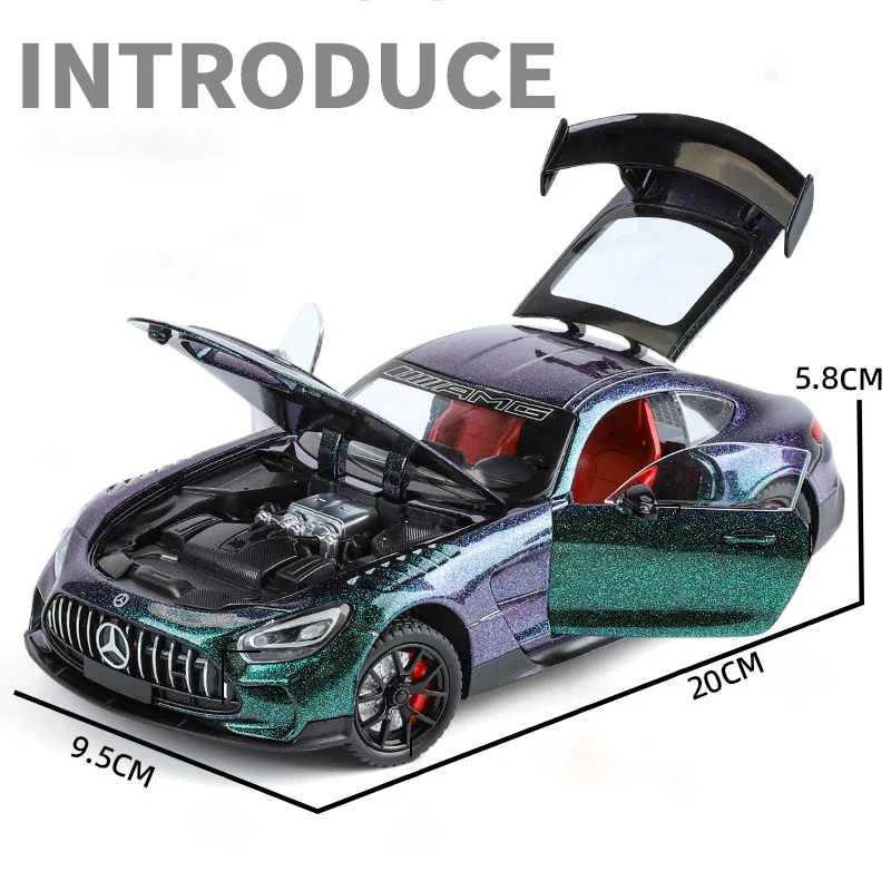 1:24 Benzs AMG GTR Alloy Die Cast Toy Car Model Sound and Light Pull Back Children's Toy Collectibles Birthday gift