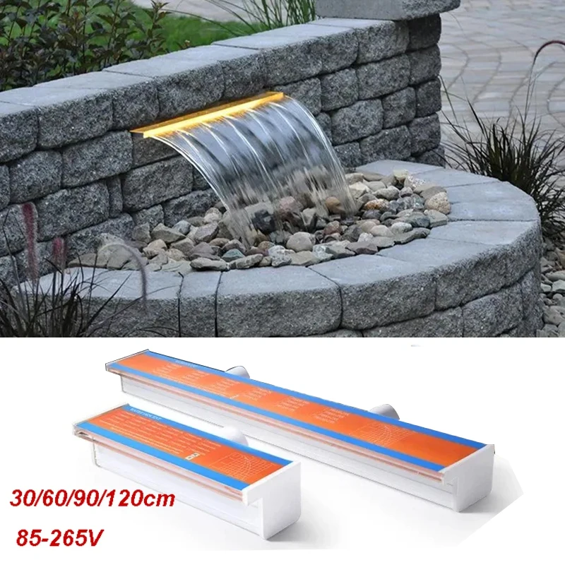 

60cm 90cm 120cm Waterfall With Light Acrylic 85-265V Fountain Pond Garden Swimming Feature Decorative Fountain