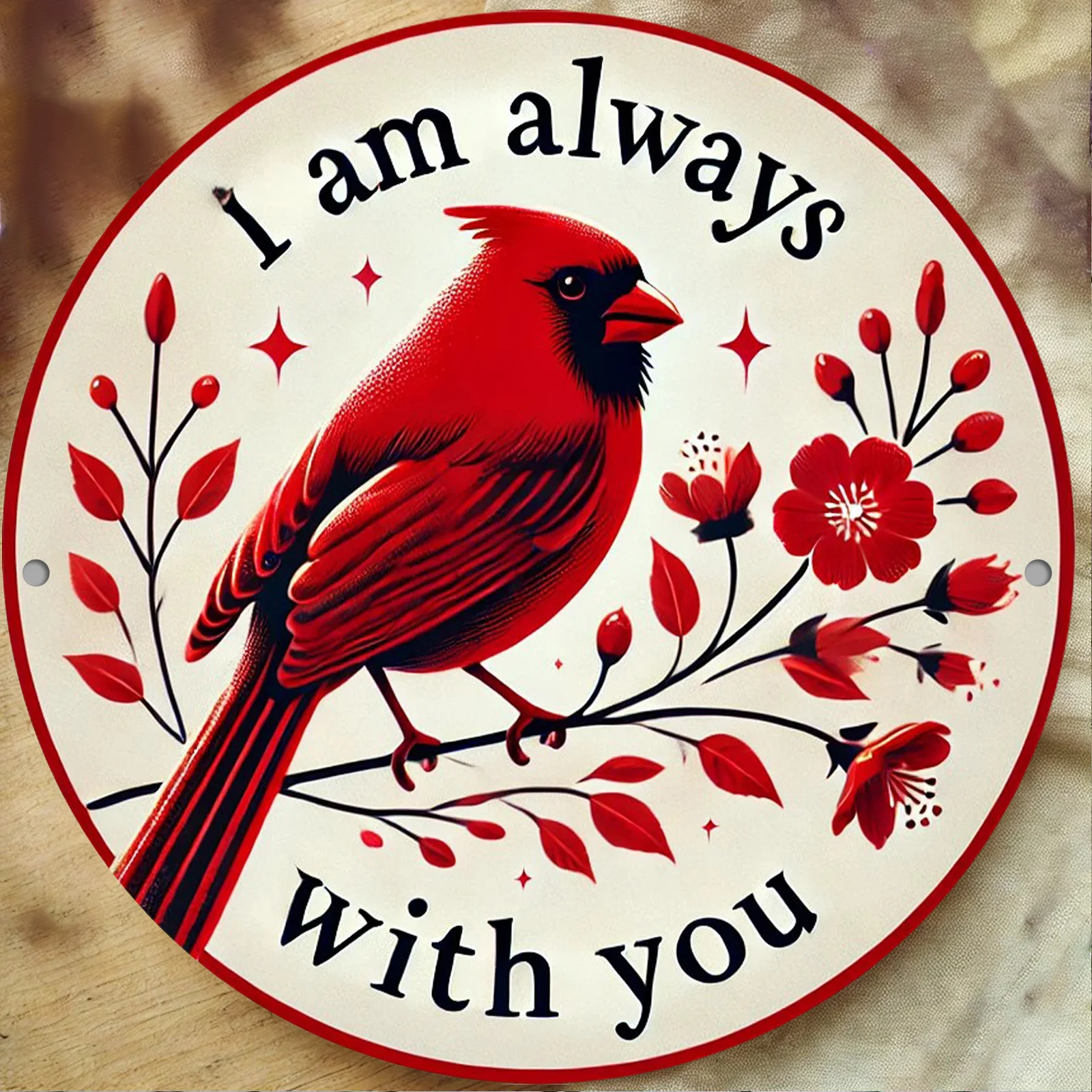 لوحة فنية جدارية من الألومنيوم على شكل طائر أحمر عتيق - لافتة معدنية مستديرة ثنائية الأبعاد مع طباعة عالية الدقة، ديكور سهل التعليق للمنزل والحديقة والبار والمقهى والمزيد - وات #4