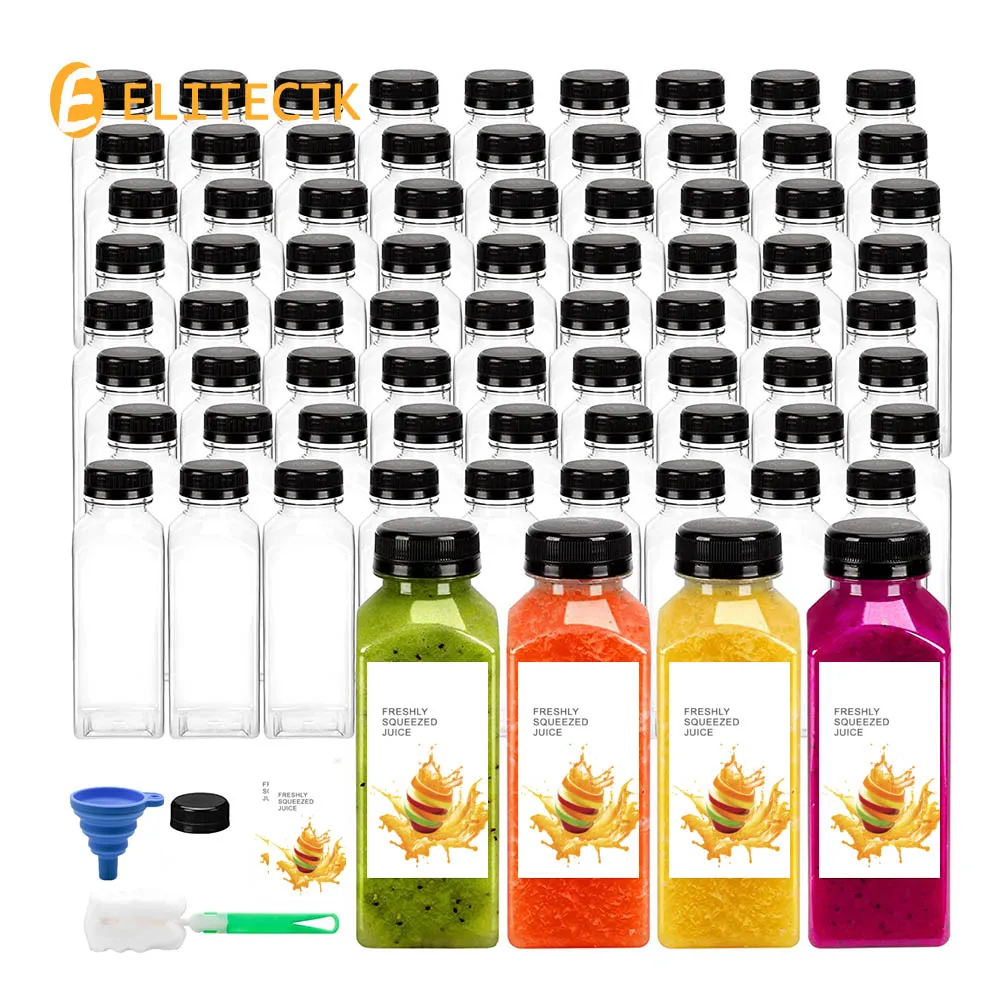 12/24pcs Empty Plastic Juice Bottles with Caps, Reusable Water Bottles Clear Drink Containers for Juice Milk Smoothie Beverages