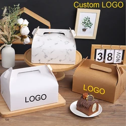 10/20pcs Foldable Cake Sandwich Baking Packaging Boxes For Wedding Birthday Party Hand-held Custom LOGO Takeaway Karft Paper Box