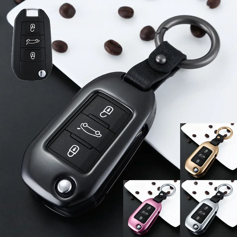 Aluminum Alloy Car Remote Smaer Key Fob Case Cover Holder Bag With Keychain For Peugeot 208 301 308 508 2008 3008 5008