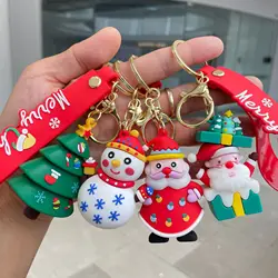 Creative 3D Christmas Doll Keychain Cartoon Santa Claus Snowman Elk Xmas Tree Pendant With Key Rings Kids Backpack Accessories