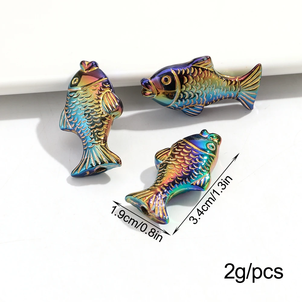 10pcs AB Colorful Cute 19x34mm Lantern Fish Acrylic Loose Spacer Beads for DIY Jewelry Charm Making Keychain Craft Accessories