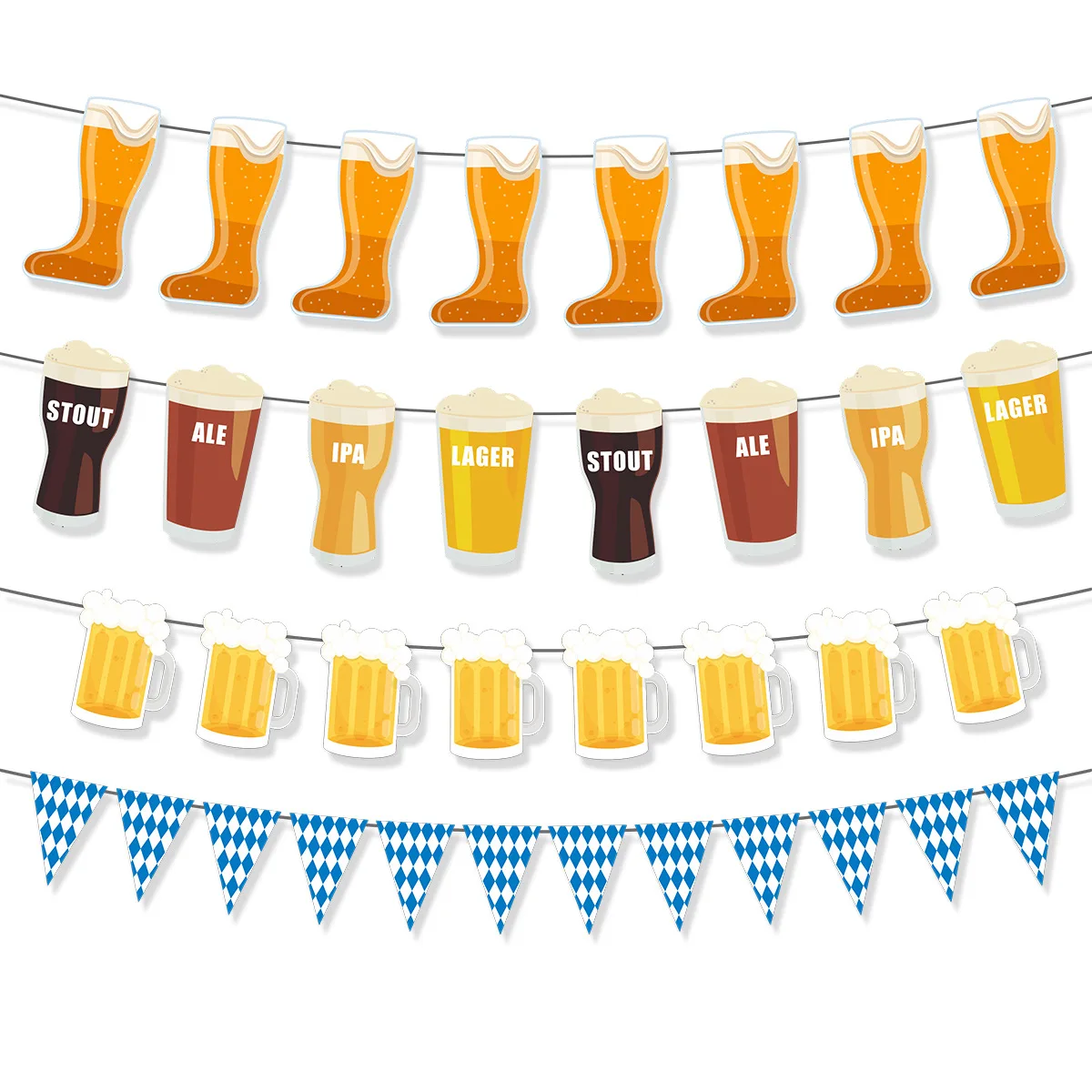 Guirnalda Decorativa Triangular con Diseño de Festival de la Cerveza de Múnich, Decoración Personalizable con Vasos de Cerveza y Flores de Cerveza
