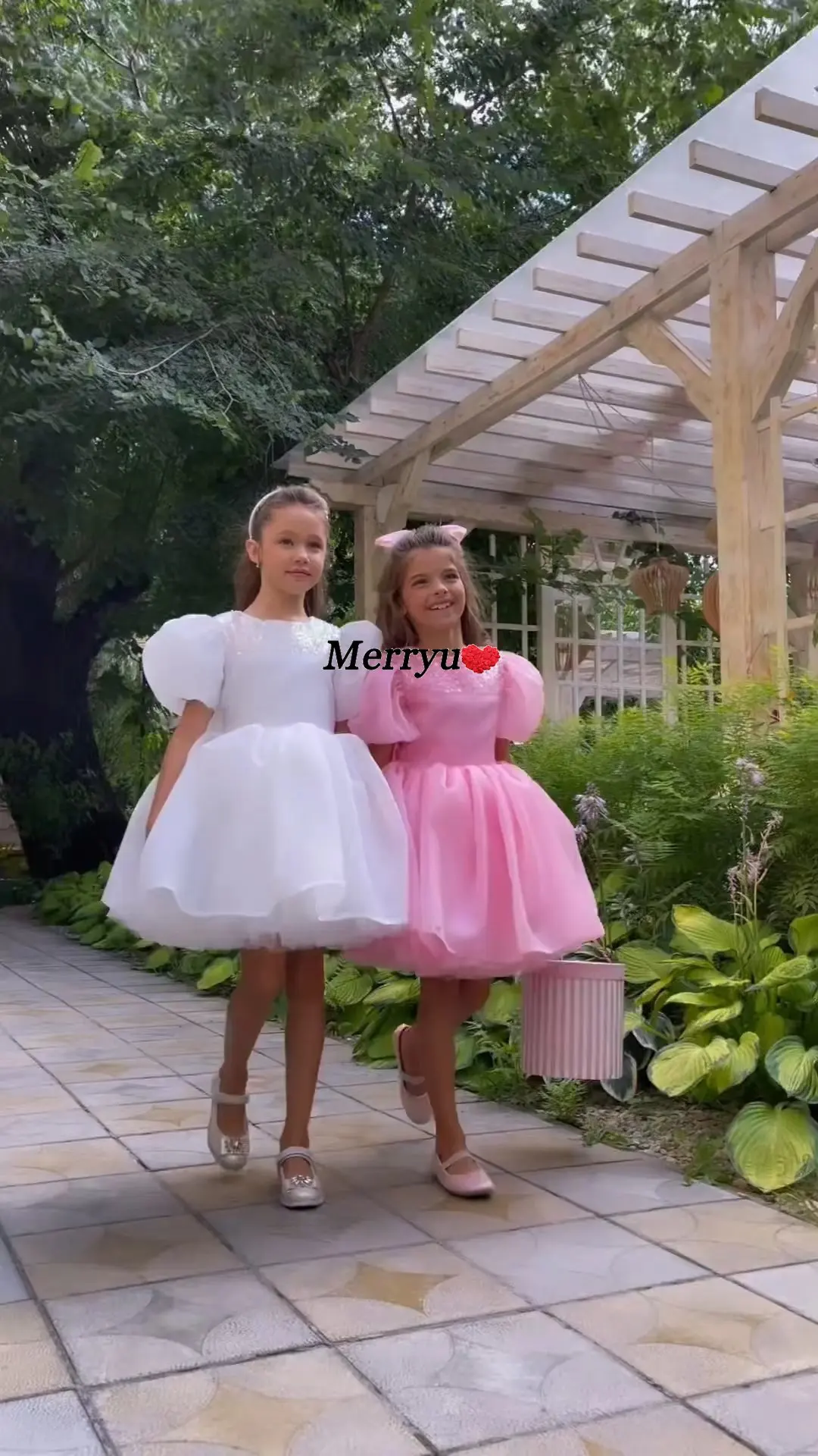 Vestido de princesa rosa para niña, vestido de desfile de manga hinchada para niña, vestido de baile de fiesta para niños