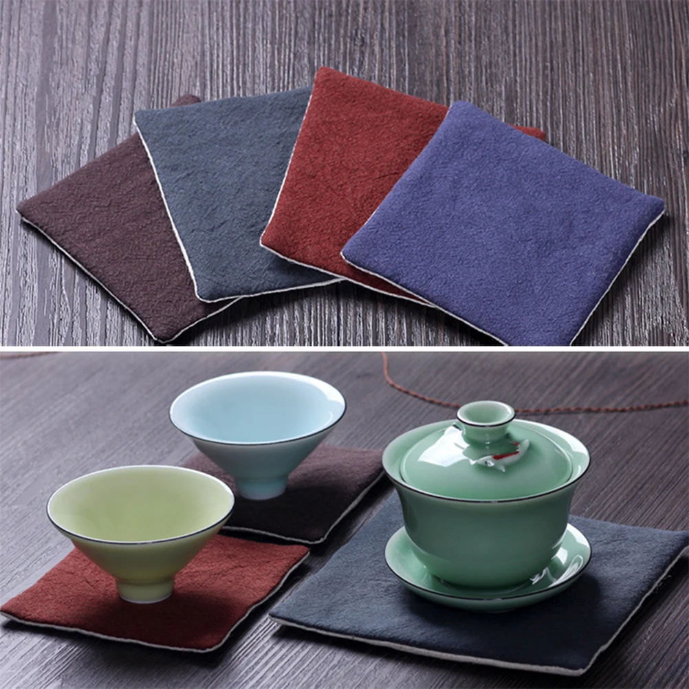 

4pcs Heat Resistant Non- Mat Insulated Coaster Cotton Linen Table Protector For Tea Cup Water Glass Home Decoration