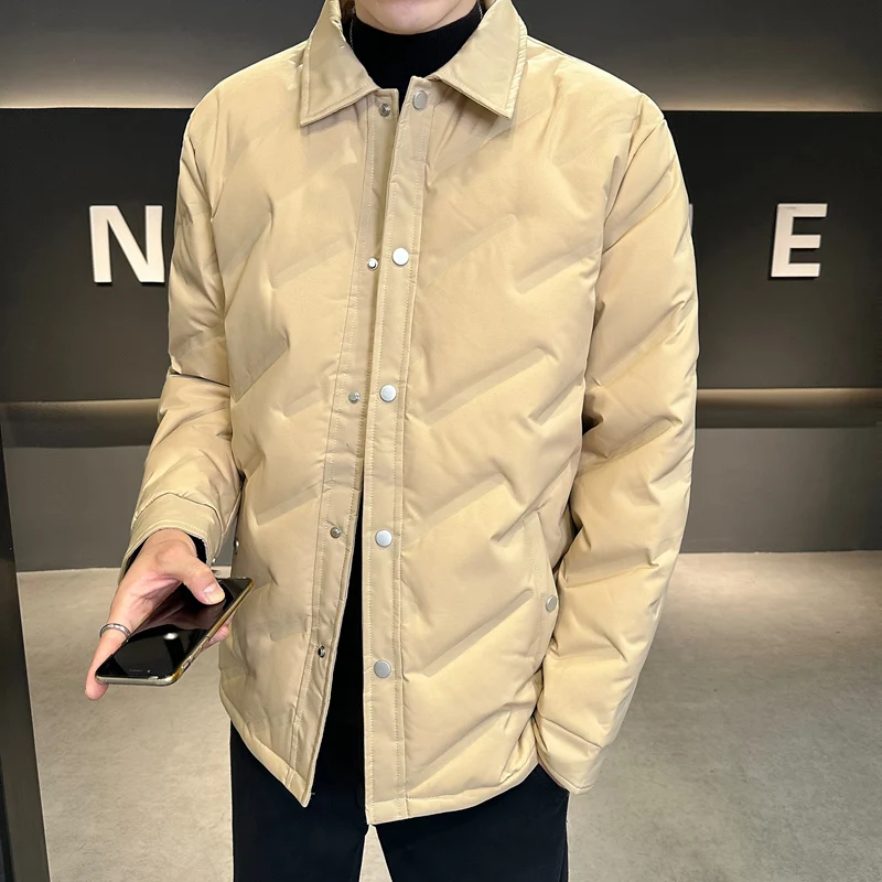 

Winter down jacket men's white duck down coat loose stand-up collar casual and warm down jacket solid-color cotton-padded jacket