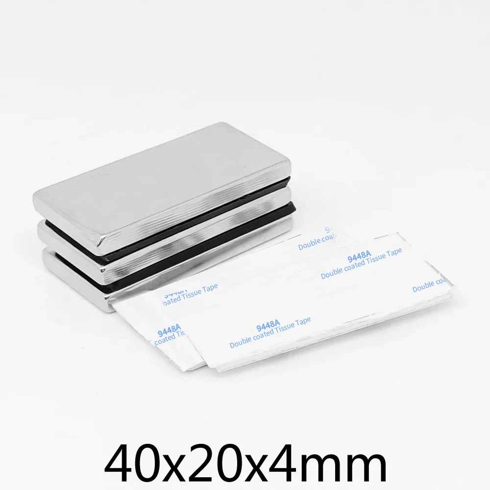 1/2/5/10/15/20PCS 40x20x4mm Block Powerful Strong Magnetic Magnet 40x20x4 Permanent NdFeB Magnet With 3M Self - Adhesive 40*20*4