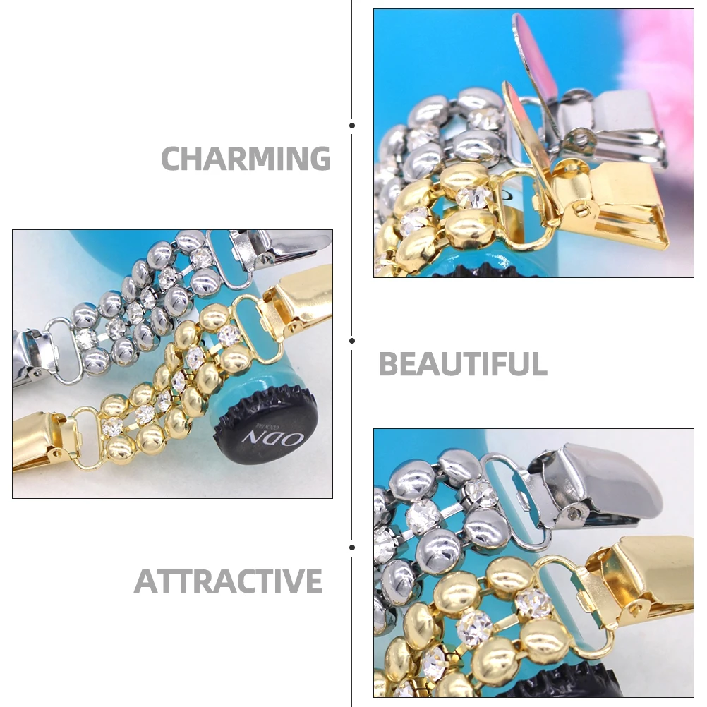

2 pcs Rhinestone Claw Chain Buckles Golden White Cardigan Clasps For Sweater Shawl Vintage Clothes Decorative Clips Breastpins