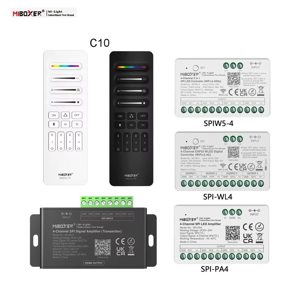 Miboxer 5in1 SPI LED Controller WiFi+2.4G SPIW5-4 RF RGB RGBWIC 4-Channel Signal Amplifier For WS2811 WS2812B LED Pixel Strip
