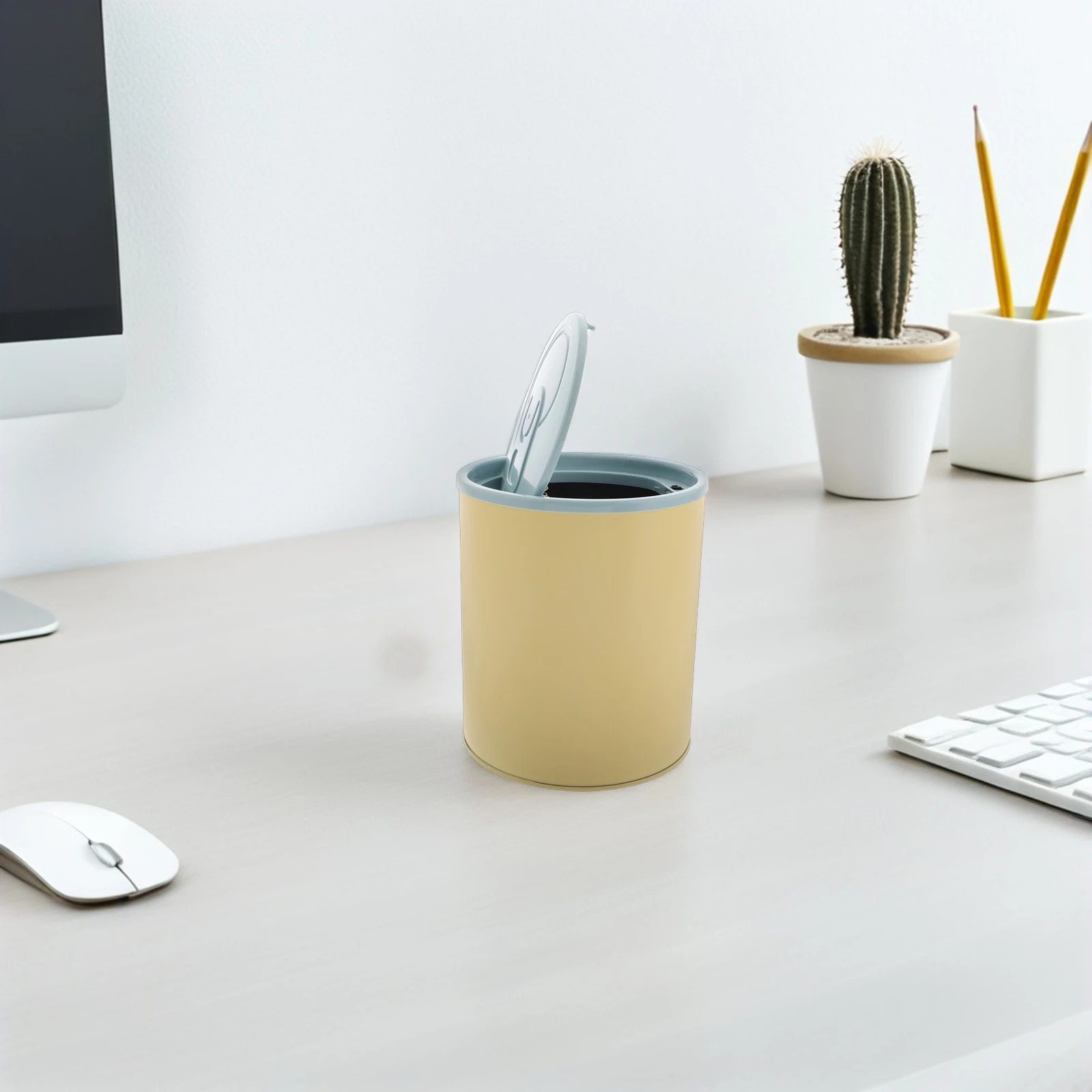 

Mini Trash Can Bedroom for Desk Small Dustbin Desktop Garbage Spring Cover Countertop