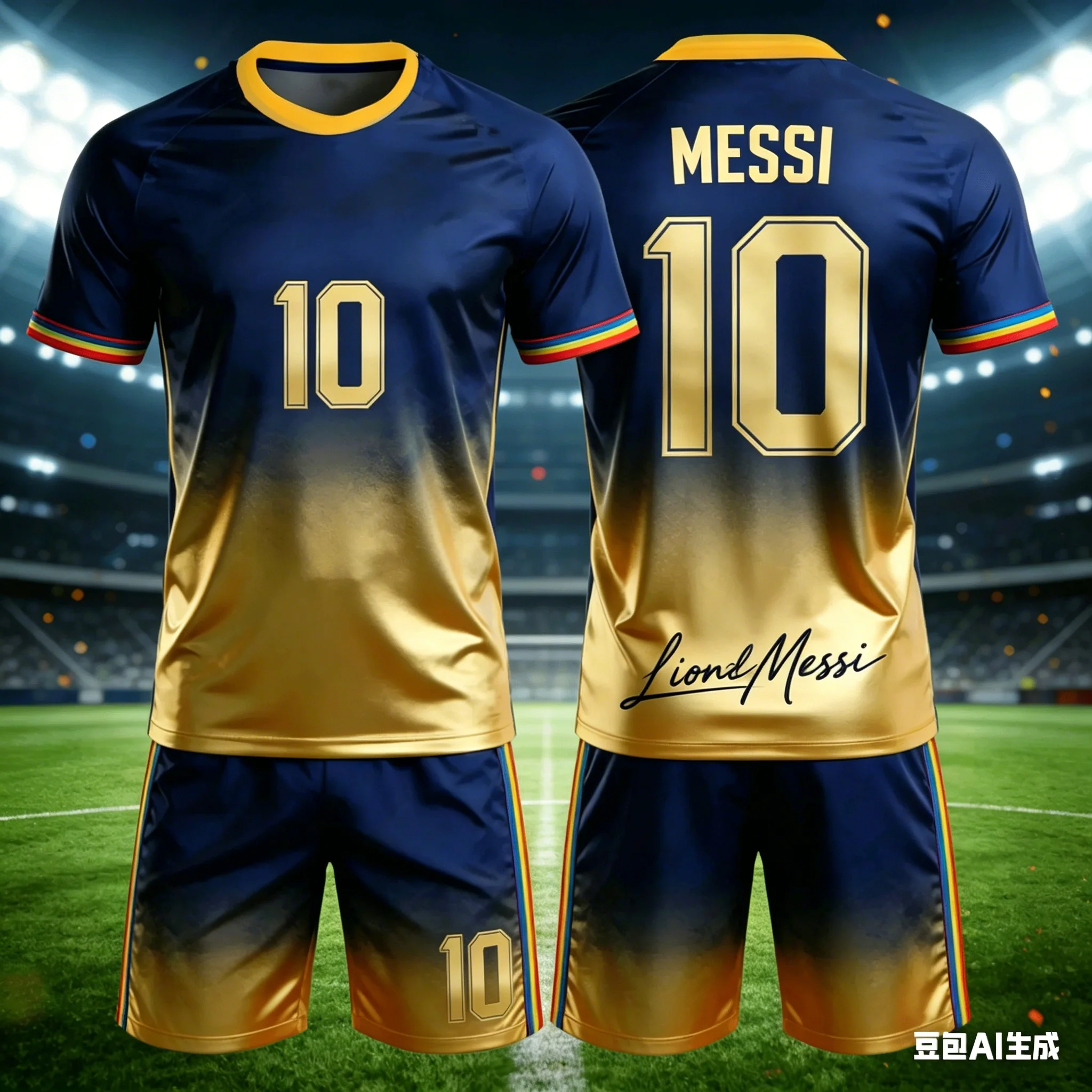Messi Style 3D Gradient Football Jersey Set for Kids and Adults