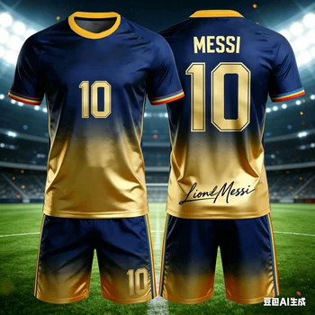 Summer New Messi Style Gradient 3D Football Fan Customized Size 10 Adult/children Short Sleeved Shorts Set Birthday Gift Kids 1