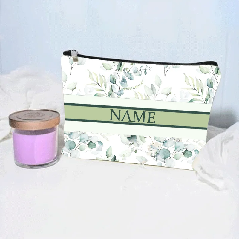Light Floral Makeup Bag Custom Name Cosmetic Case for Women Travel Necessity Lipstick Storage Trendy Luxury Canvas Bags Clutch