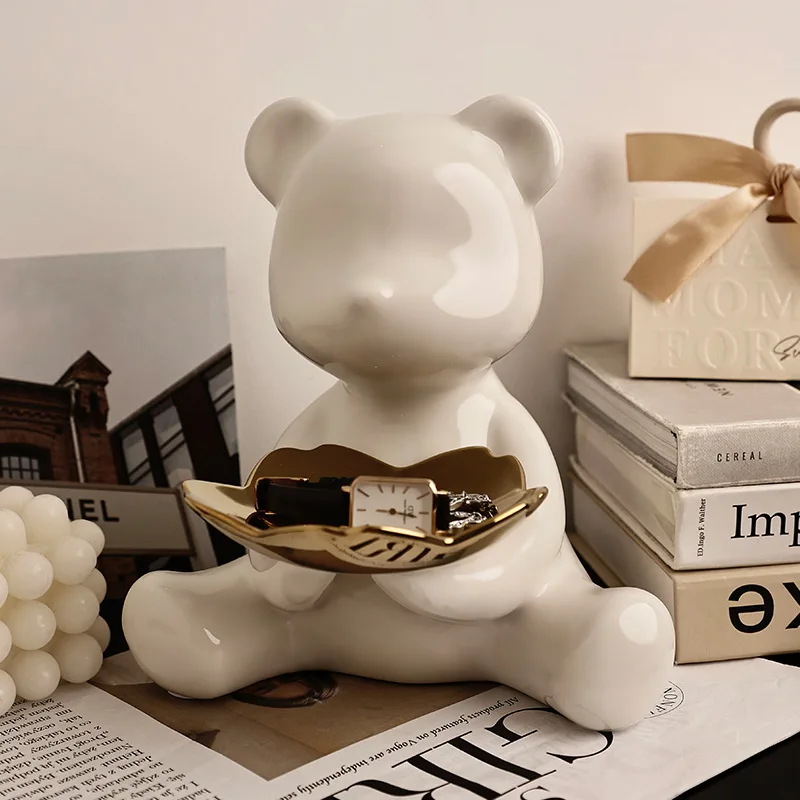 

Creative ceramic bear storage ornaments,key watch storage tray,jewelry tray,porch decoration,home decoration tray Christmas gift