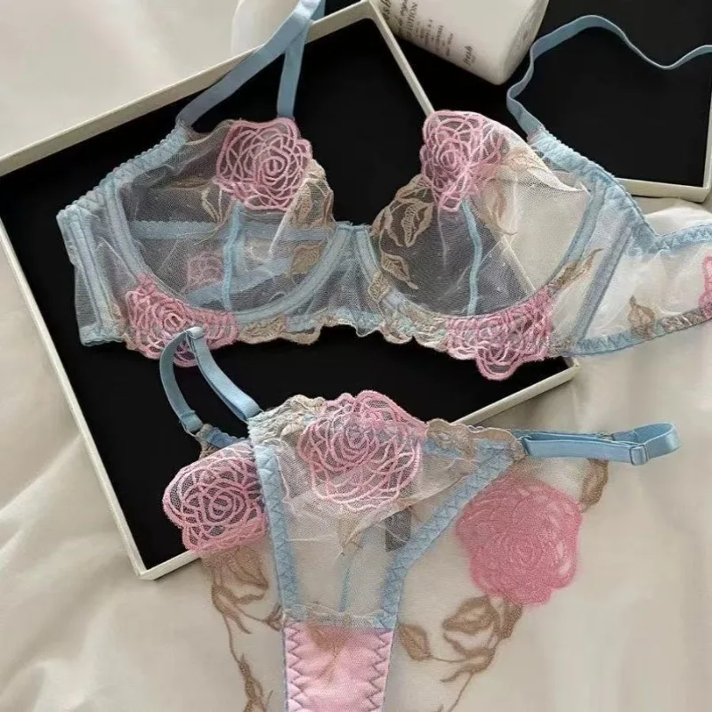 Pure Desire BH-Set im französischen Stil, Rosenstickerei, Minimiser, ohne Bügel, volle Brust, Anti-Durchhängen, bequem, UK Hot MOYISU