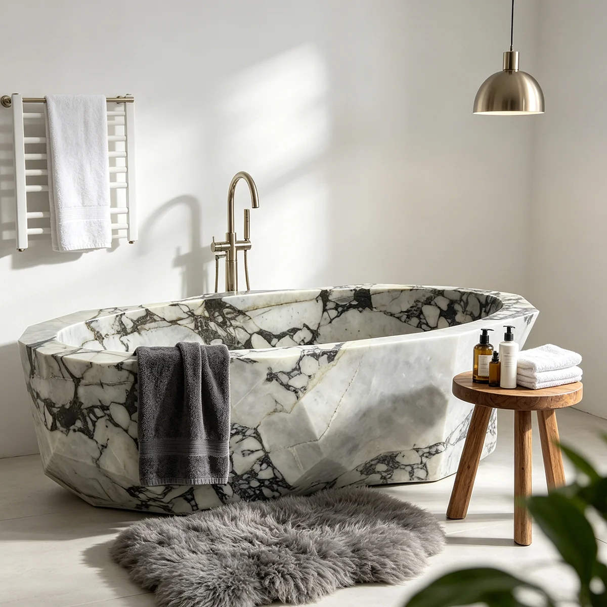 #￥Luxury Calacatta Viola MarbleFreestanding Bathtub Stone 72 Inch Irregular ShapeSoaking Tub for Villa Hotel Apartment Furniture