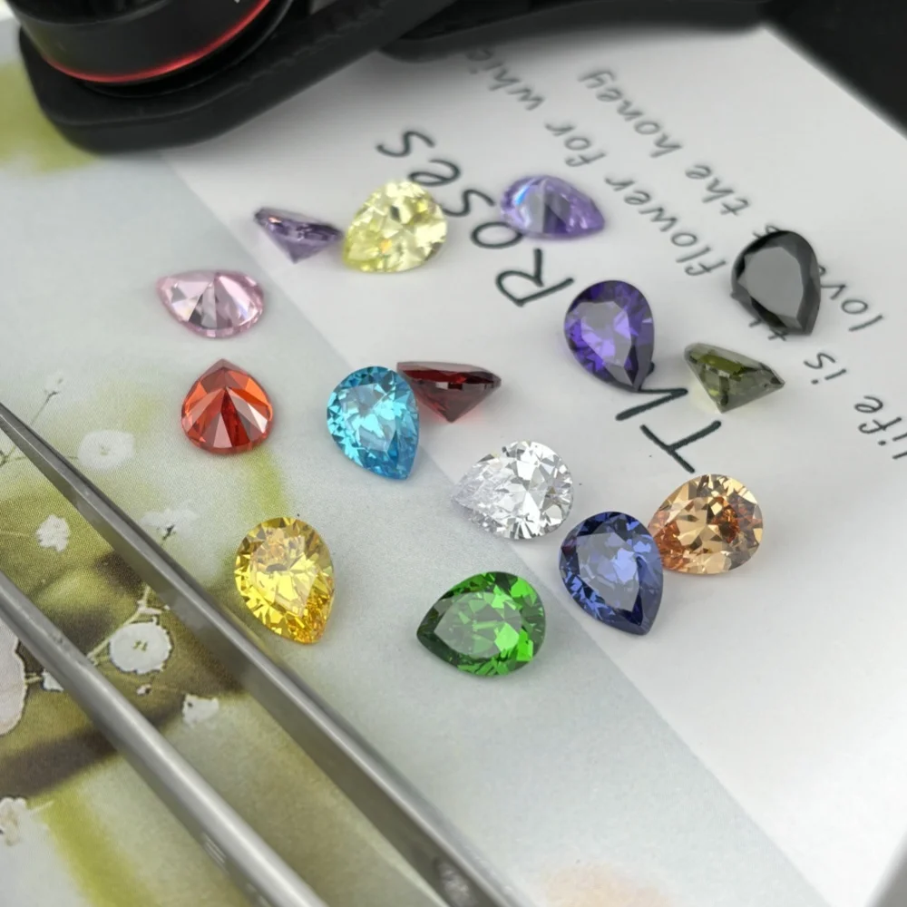 Cubic Zirconia 5A 10pcs Pear Shape 2x3-13x18mm White Red Green Pink Purple Black Color Loose CZ Stone Synthetic Gems For Jewelry