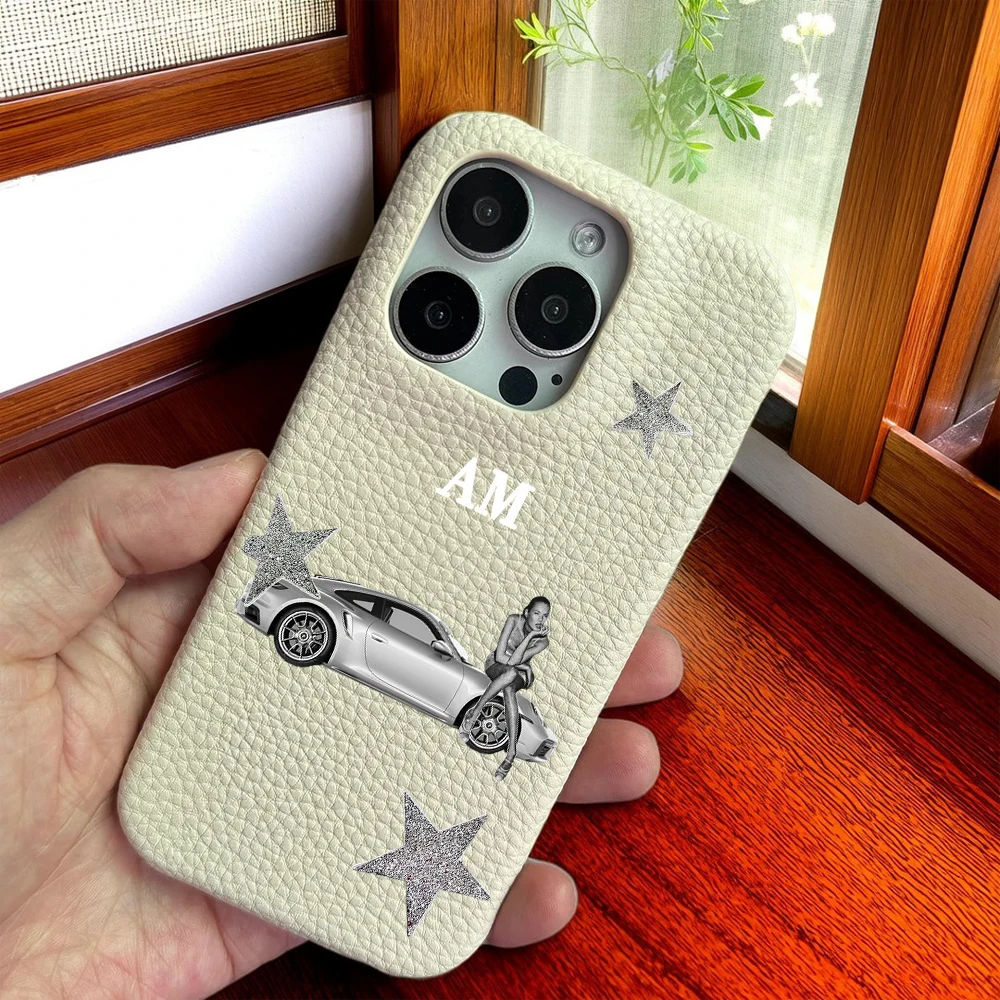 

Customized Name leather phone case for iphone 16 15 14 plus 13 12 11 pro max 16e cover Luxury funda Retro pentagram car cases