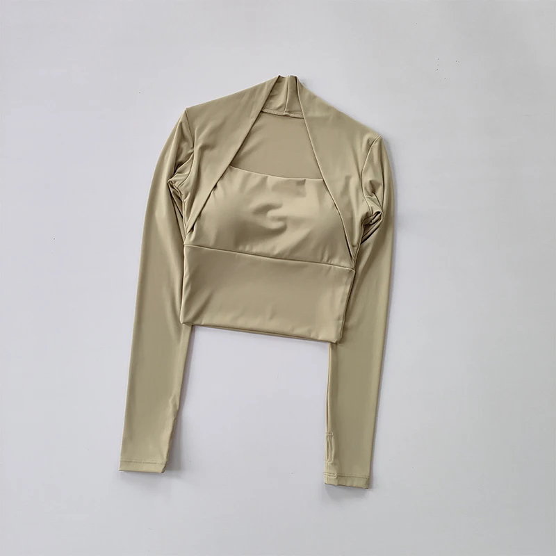 Fitness-Brustpolster-Sporttop für Damen, Langarm-Shirts, Pra Speed Up, kurze elegante Tanz- und Yoga-Kleidung, kleiner Taillenbund, Fitnessstudio – Detail 8