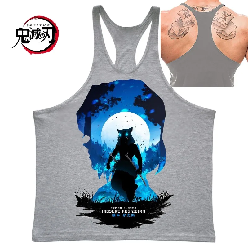 (Demon Slayer) PALESTRA Canotta da uomo Estate Marca Abbigliamento fitness Fitness Camicia da uomo Gilet Canottiere in cotone Top senza maniche muscolare