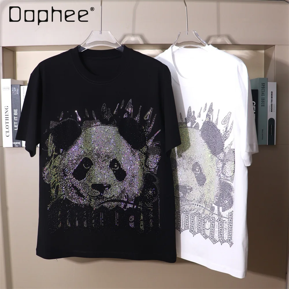 Trendy Brand Hot Diamond Panda Cartoon Bear Short-sleeved T-shirt Man and Women 5XL 6XL 7XL 8XL 9XL Oversized T Shirt