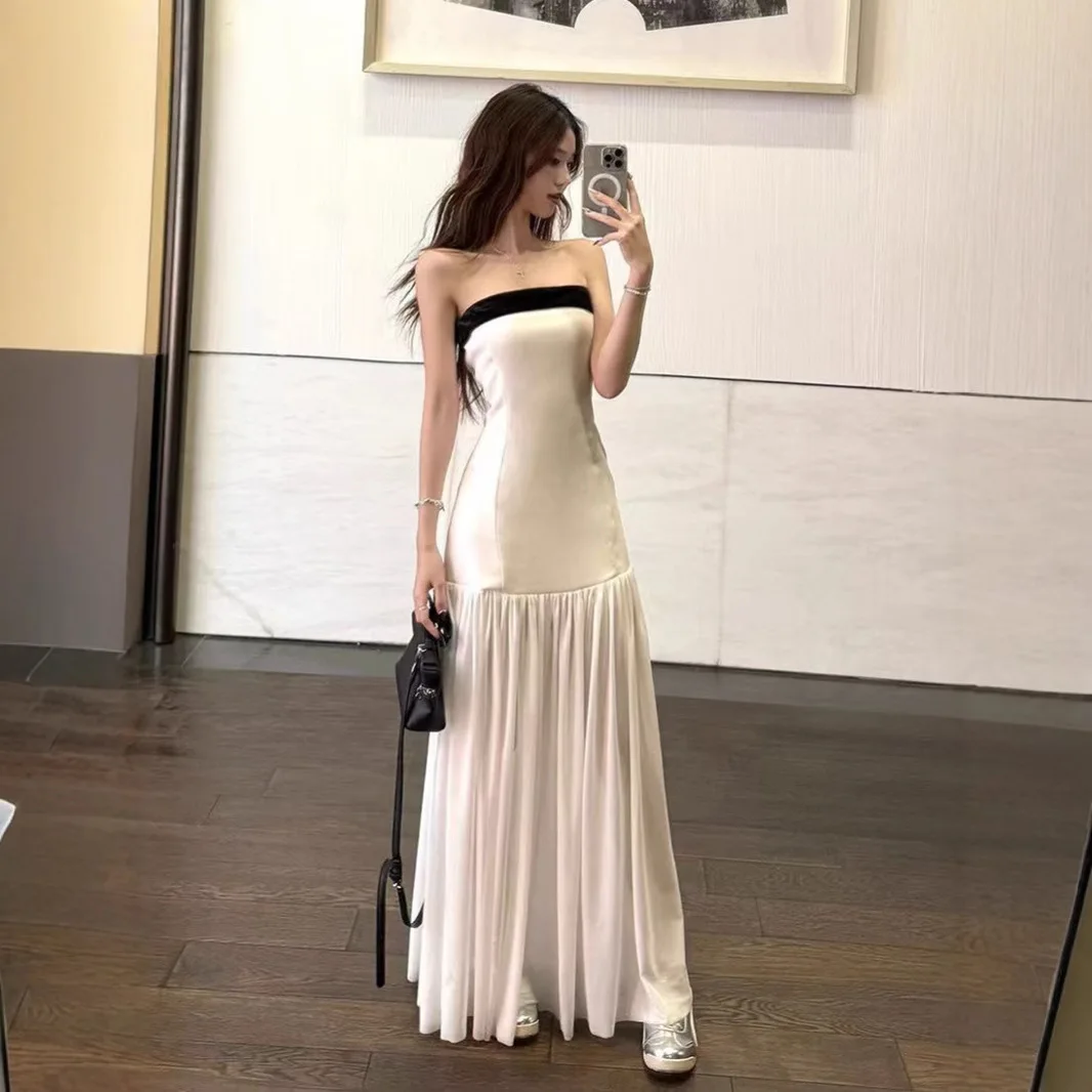 

French Style Elegant Wait-Cinching Meh Patchwork Straple For Women Summer Sexy Pure Deire Backle Beach Vacation Long