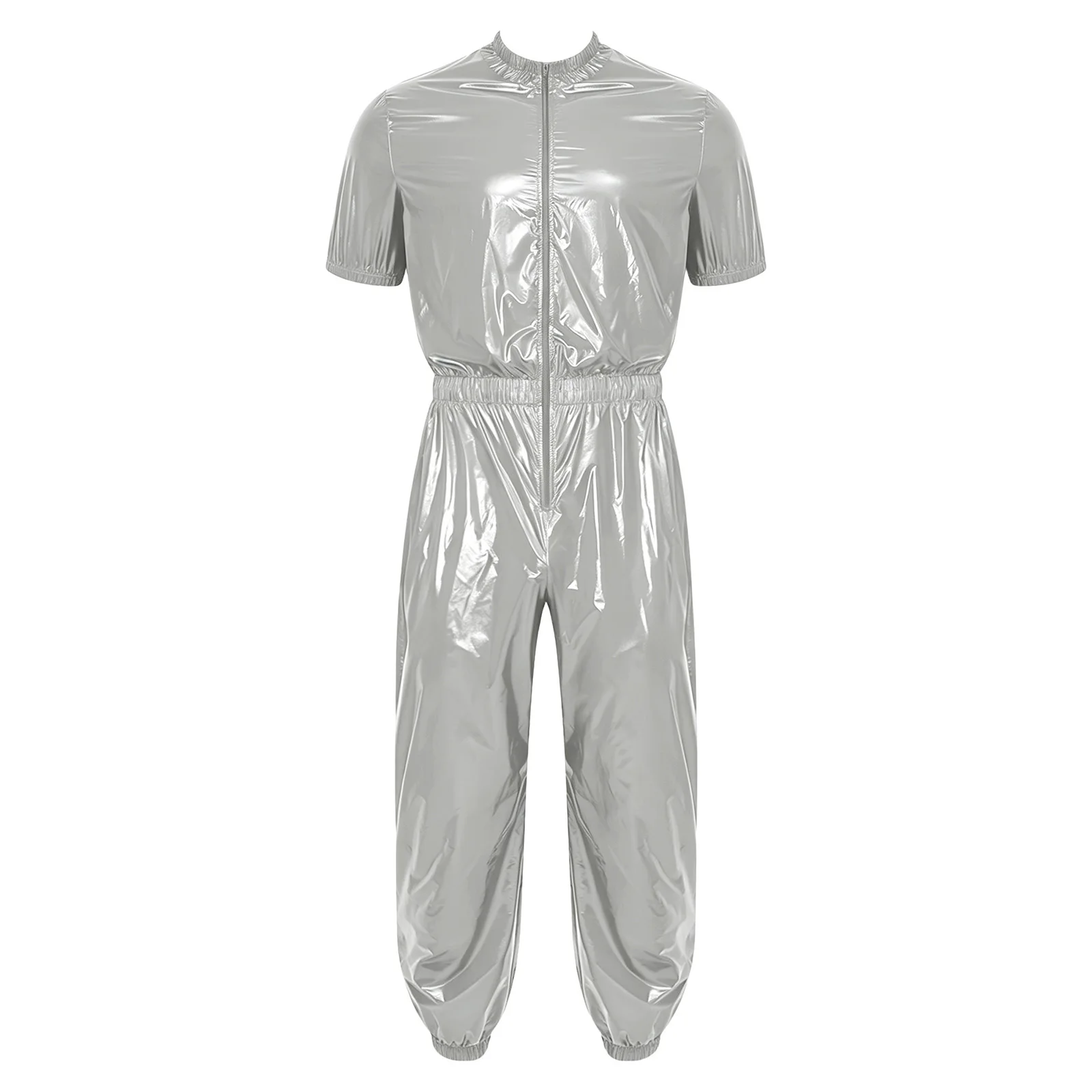 Mens Waterproof One Piece Unitard Jumpsuit Front Zipper Elastic Waist Side Pockets Jogging Pants Romper Raincoat Sauna Tracksuit view 4
