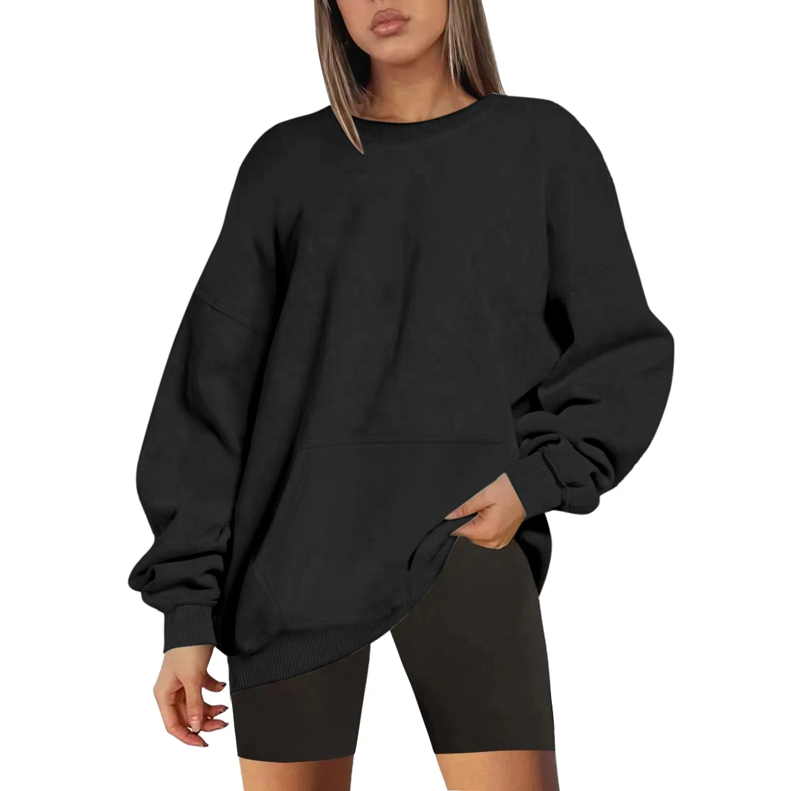 

Women'S Solid Color Round Neck Oversized Sweatshirt Loose Fit Long Sleeve Light Sweatshirt Loose Blouse Blank Sweatshirts Women