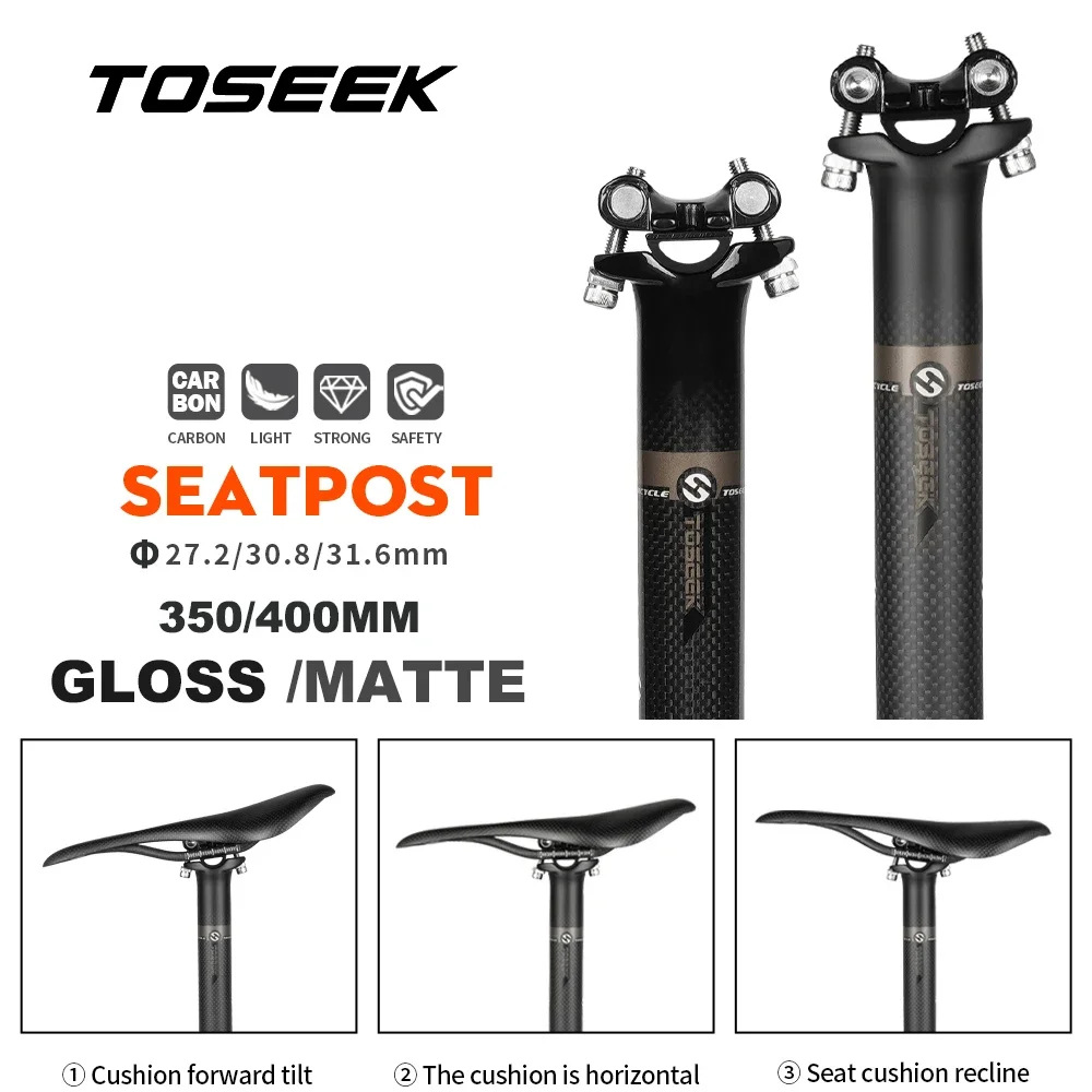 

TOSEEK Ultralight Carbon Seatpost Offset 0mm Bike Seatpost Carbon 27.2/30.8/31.6mm MTB Bicycle Seat Post Grey Matt Gloss