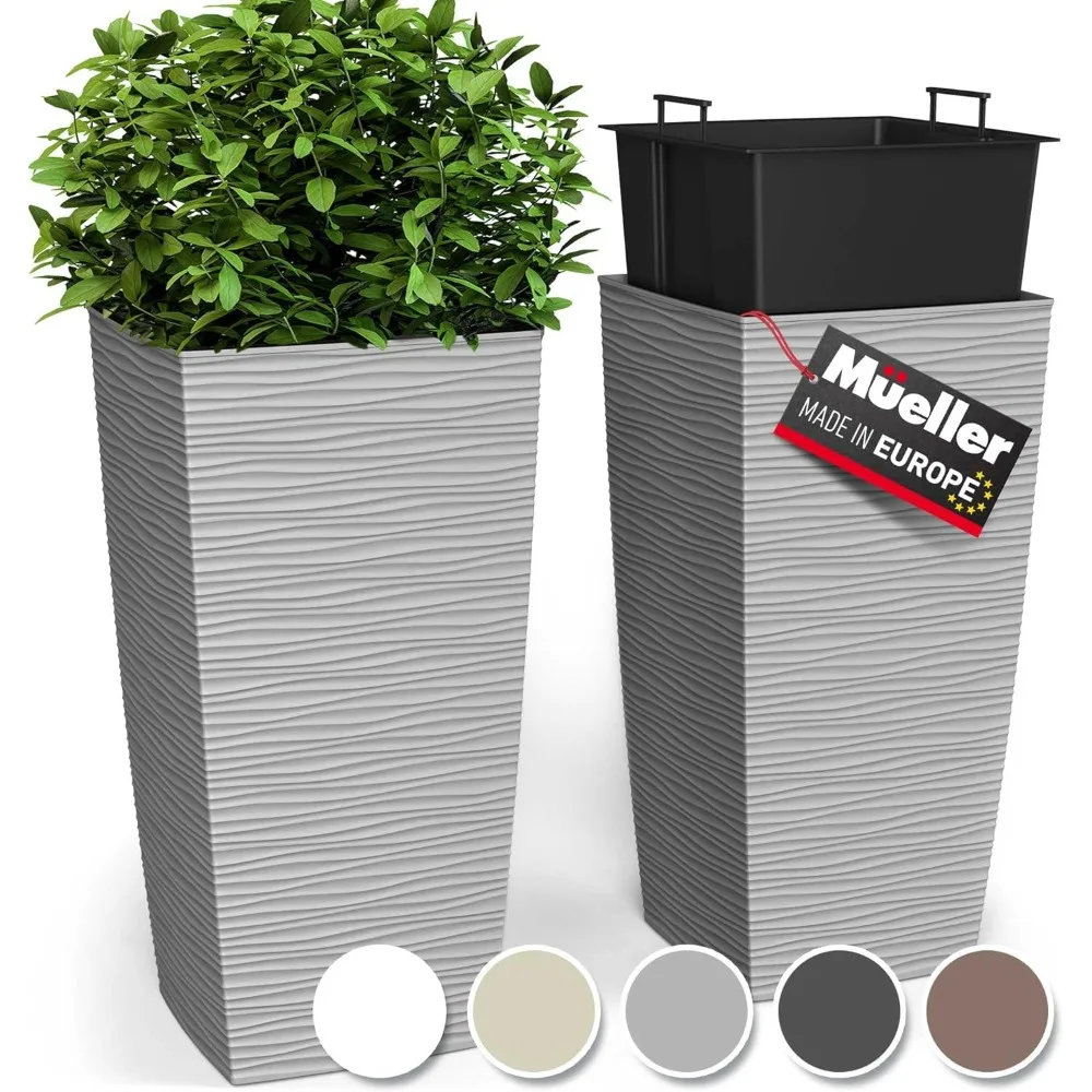 

Heavy Duty Tall Planter, Indoor/Outdoor Grande Plant, Tree, Flower Pot, 2-Piece Set, Modern Design