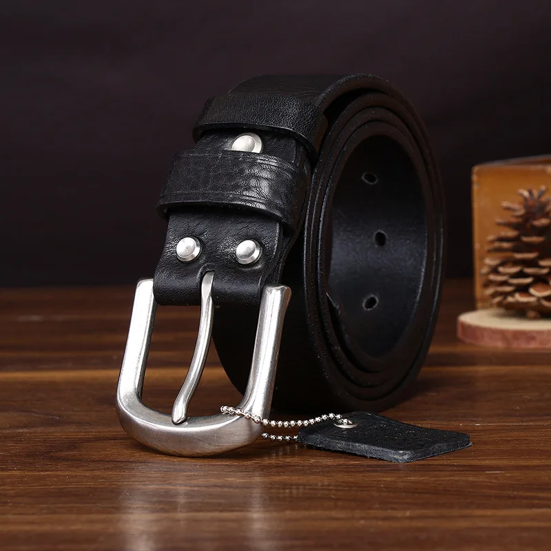 Top-grain leather men's belt with automatic buckle, genuine leather, suitable for business and casual wear