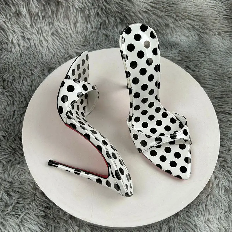 New 12cm polka dot high heels for women, slim heels, pointed sandals for women, sexy and comfortable for outdoor wear