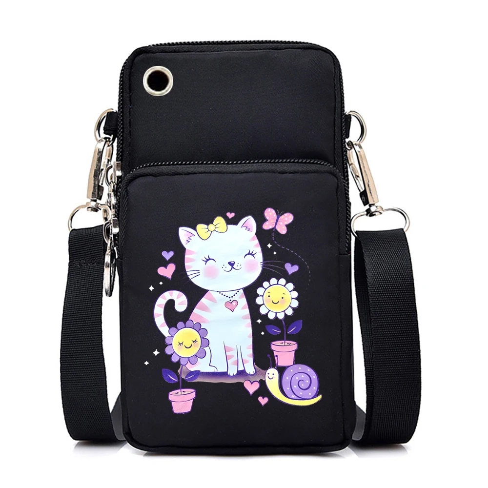 Fashion Brand Mini Mobile Phone Bag Cute Cat Printed Crossbody Bags for Women Cartoon Animal Shoulder Bag Outdoor Wrist Handbags