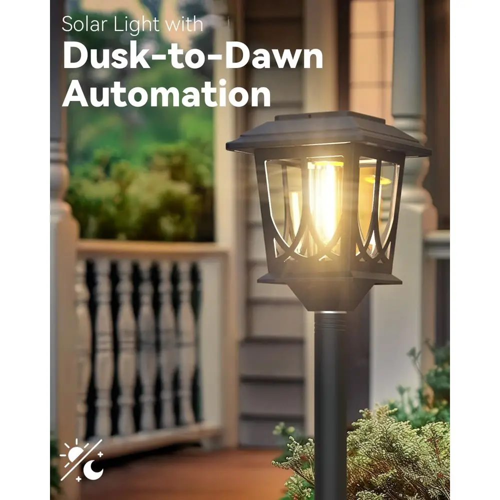 Conjunto de 2 Postes de Luz de Jardim de 40 Polegadas, em Metal e Vidro, à Prova d'Água, com Acendimento Automático do Anoitecer ao Amanhecer