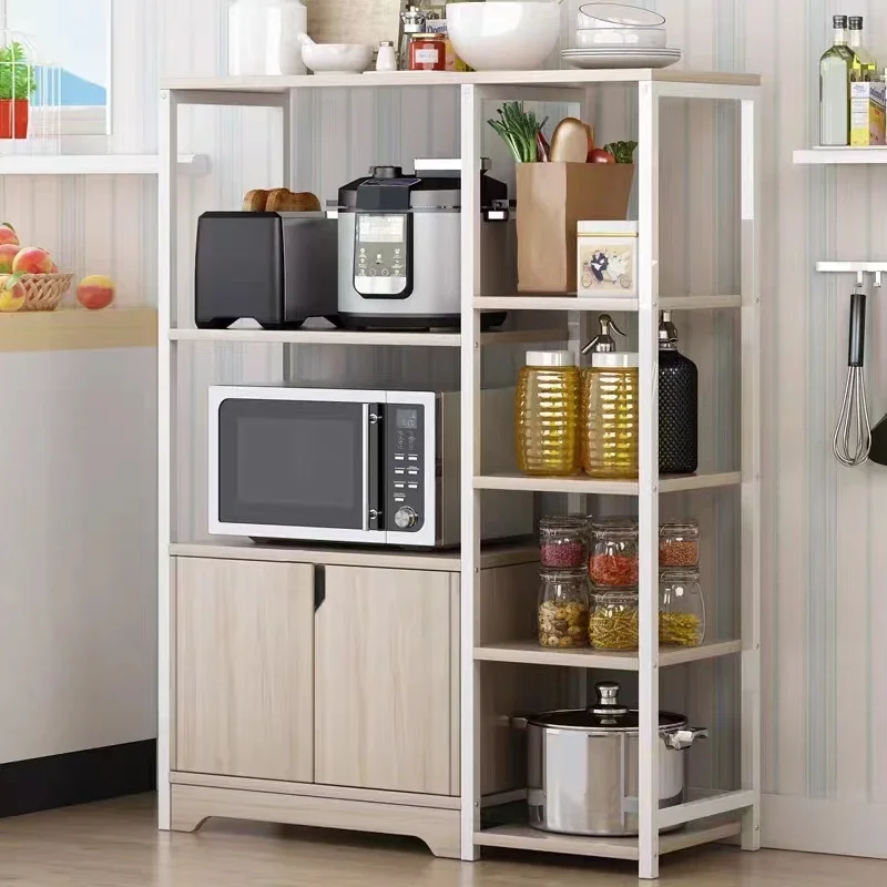 Floor Kitchen Storage Shelf Cabinet with Door Multi-layer For Condiment Microwave Oven Kitchen Accessories Tools Shelf Rack