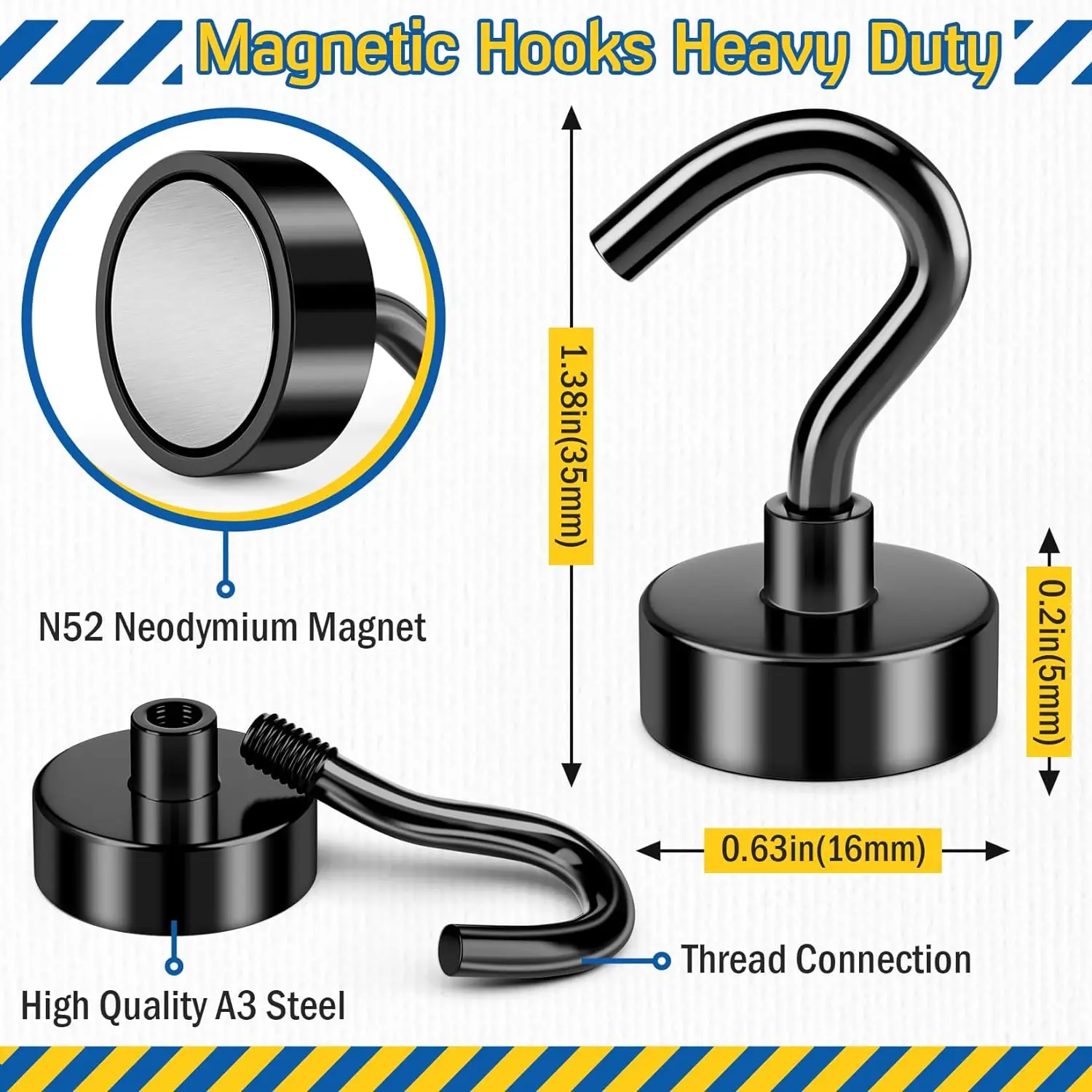 Magnetic Hooks,  Black Magnet Hooks Strong Neodymium Magnets with Hooks, Small Metal Magnetic Hooks for Refrigerator，Locker