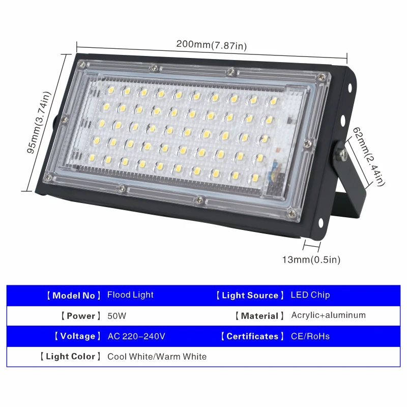 Foco Reflector Led para exteriores, farola impermeable IP65, iluminación de paisaje, 50W, CA 220V 230V 240V