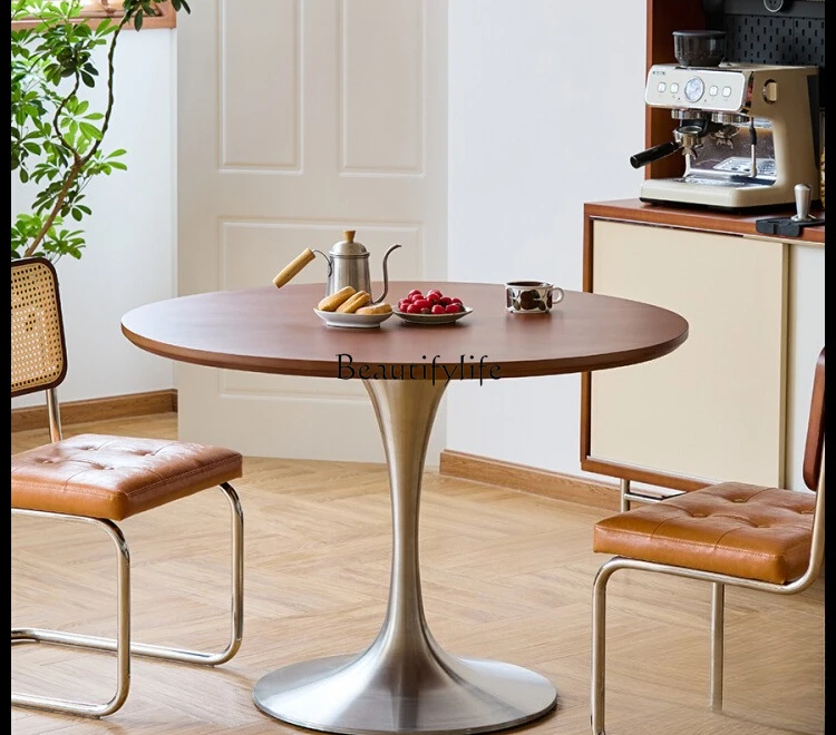 

Slate Round Table Vintage Solid Wood Tulip Nordic Light Luxury Round Dining Table