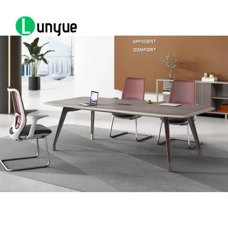 L Shaped Wooden Conference Table 8 Seat Office Meeting Desk Large Capacity Business Furniture for Modern Boardroom