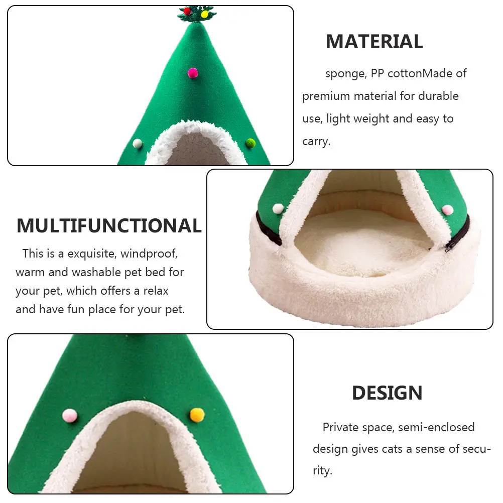 

1pc Christmas Tree Shaped Bed House Dog Kennel Warm Washable Durable Lightweight For Small Pets Puppy Hedgehog Mouse Pig Cat Pet