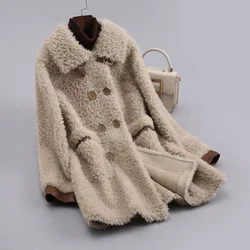 Sheep Shearling Coats Women 2024 Autumn Winter Fur Coat Real Wool Outwear Double Breasted Jackets Casaco Feminino X846