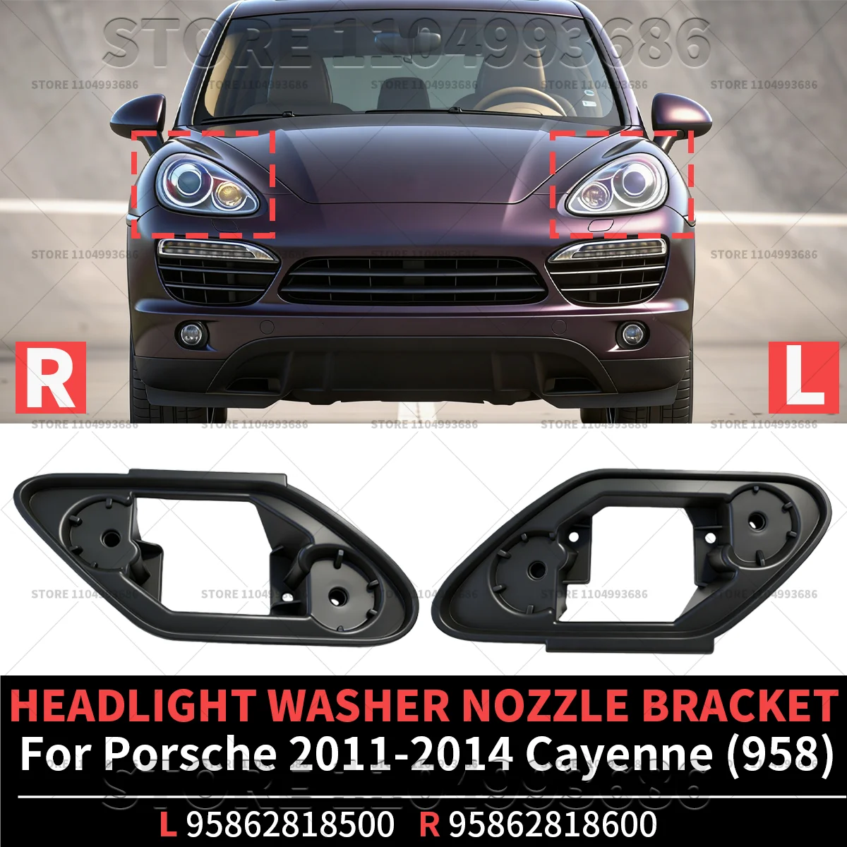 For Porsche 2011 2012 2013 2014 Cayenne S GTS (958) Front Bumper Headlight Washer Nozzle Bracket OEM 95862818500 95862818600