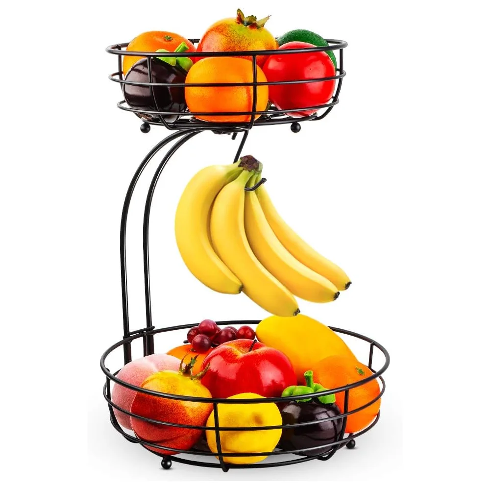 

1-2 PCS Detachable 2-Tier Metal Fruit & Snack Basket, Multi-Purpose Organizer for Kitchen, Dining Table, Office Storage